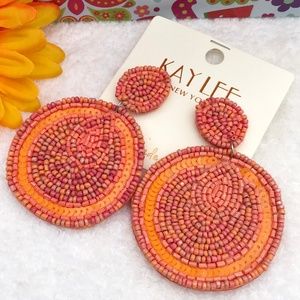 Big Boho Seed Bead Double Circle Dangle Earrings